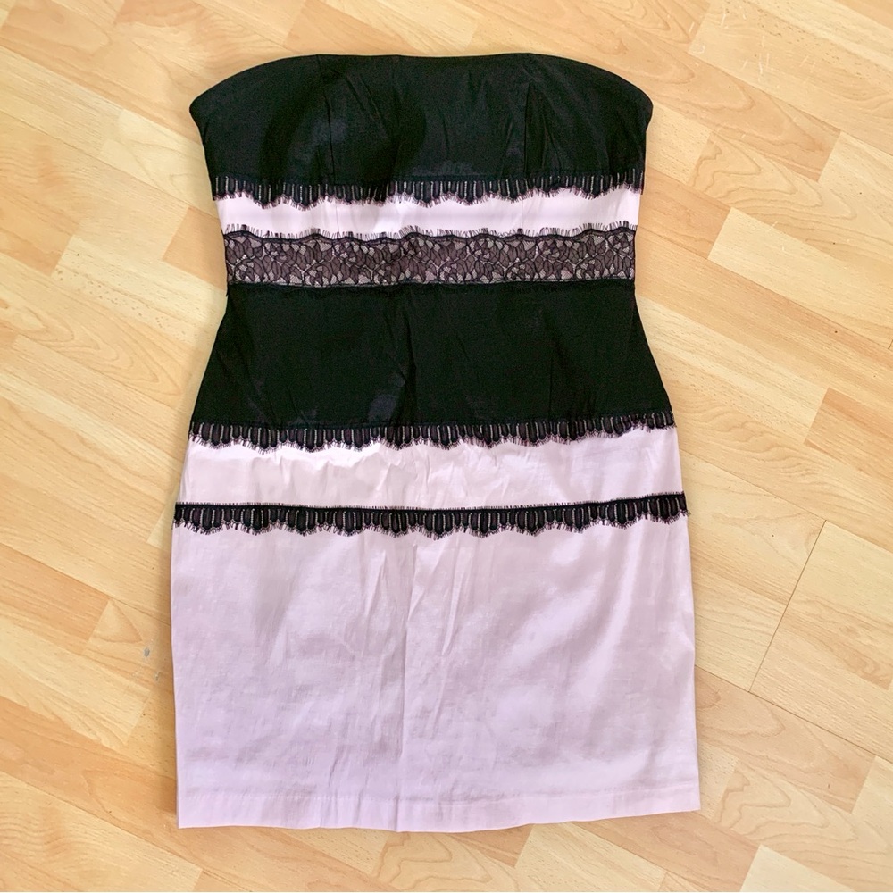 SUZY SHIER Blush Pink and Black Lace Strapless Bodycon Dress Women’s Size XL